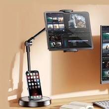 Durable Iron Adjustable Metal Phone & Tablet Stand With Ergonomic Design & Secure Grip - Multi-Angle Desktop Holder With Sturdy Base, Sleek Black Finish For Live Streaming, Video Recording, Online Classes, Vlogging, Selfie Sticks & Tripods - Heavy-D - 黑色 - 查看 11