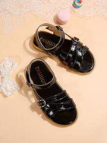 儿童时尚户外凉鞋夏季方头平底鞋系带凉鞋新款女童鞋时尚沙滩拖鞋 - 黃色 - 查看 4