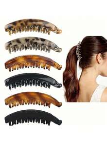 2pcs/1pc Simple Matte Solid Color Fish Tail Clips, Elegant Vertical Ponytail Banana Clips Solid Color Casual PP (Polypropylene) Ponytail Clips For Daily Commute, Non-Damaging (Please Purchase Cautiously If You Have Thick Hair)
