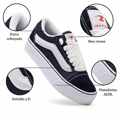 Tênis New Acess Feminino Plataforma Sola Alta Casual Confortável Palmilha Confortável Promoção  Desportivo    Amarrar    Casa