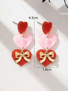 1 Pair Fashionable Unique Heart & Bow Earrings, Suitable For Women's Daily Decoration, Holiday, Date, Party Gift