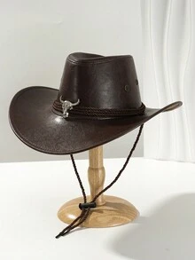 1 件开学季男女款复古风格纯色 PU 皮革帽子，西部牛仔帽带防风绳，适合日常户外穿着和西部牛仔派对音乐节 - 彩色 - 查看 9