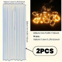 1 Set Of 2 Sheer Voile Backdrop Curtains With Fairy String Lights - 100% Polyester White Drapes 5.2ft X 9.8ft, Suitable For Weddings, Birthdays, Anniversaries - USB Powered Lighting Kit, Versatile For Various Occasions