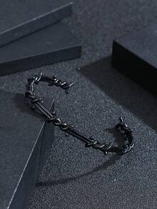 1件时尚嘻哈街头风黑色铜手链，适合男士日常佩戴和作为礼物 - 黑色 - 查看 3