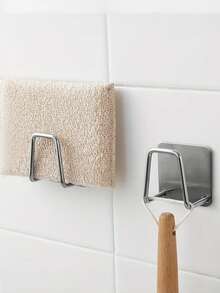1pc Stainless Steel Sink Sponge Holder - No Drilling Required, Wall-Mounted Design, Dual Hooks, Perfect For Holding Sponges And Small Tools, Keeps Countertop Clean, Suitable For Dish Sponges, Stainless Steel Kitchen Sink Organizer - Adhesive Installation, No Drilling Sponge Holder And Drainer | Wall-Mounted Storage Hooks For Hanging Clothes And Accessories, Rust-Resistant Stainless Steel Sink Caddy - Keeps Your Kitchen Accessories Dry And Organized! - Multicolor - View 3