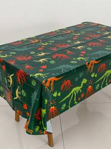 1pc Dinosaur Tablecloth, 220*130cm Disposable PE Tablecloth, Volcano And Footprint Pattern Tablecover, Green Forest Theme Birthday Party Table Decor, Theme Celebration Decor, Wild Birthday Decor, Gender Reveal Party Decor, Baby Shower Decor - Dinosaur - View 7