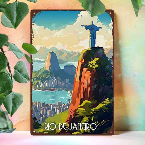 1pc Vintage Rio De Janeiro Metal Sign Wall Art - Waterproof And Dustproof - Retro Travel Poster For Home, Bedroom, Bar, Pub, Cafe Decor - Holiday Ornament Christmas Gift Idea.
