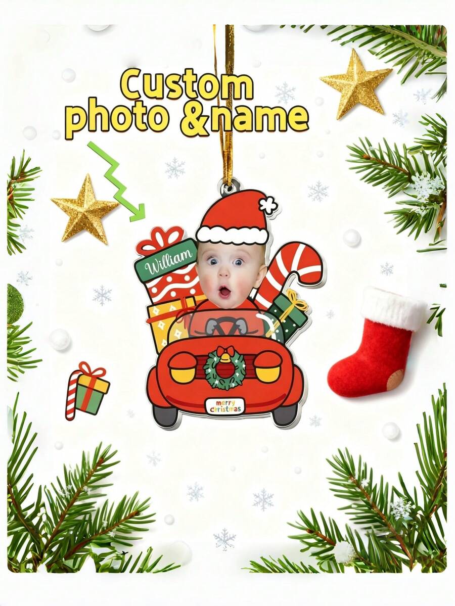 1 buah Ornamen Foto Personalisasi, Dekorasi Natal, Kenang-kenangan Akrilik, Hadiah Indah untuk Keluarga, Ibu Baru, Ayah Baru, Dekorasi Gantung Pohon Natal yang Unik - Multiwarna 1 - View 1