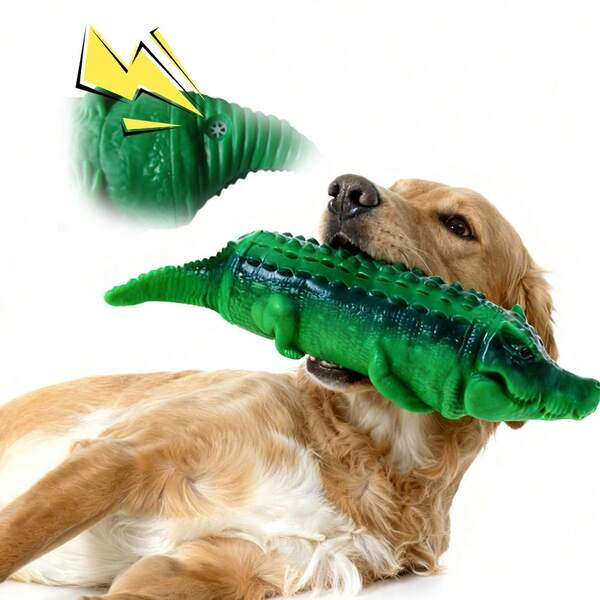 1 PC Crocodile-Shaped Dog Chew Toy,Fun Sound By Squeeze Whistle , Teeth Cleaning Via Physical Friction, Indoor & Outdoor Use(Green)