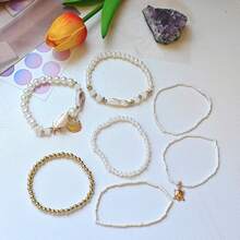 2025 New Beach Shell Starfish Bracelet - Bohemian Style Ocean Wave Jewelry With Pearl Accents, Adjustable Fashion Beach Accessories For Women & Teens, Perfect For Vacation, Pool Parties & Summer Outfits, Lightweight Dainty Bracelet For Daily Wear - 金色 - 查看 2