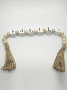1PC Home ,Family Font Wooden Beaded Tassel Garland Decoration Square Wooden Letter Beads Original Wood Color Wooden Beads Rope Tassel String Home Decoration Pendant Crafts
