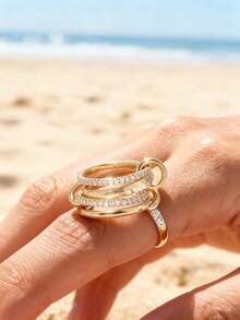 ESBERRY 1枚优雅彩色钻石戒指，S925纯银材质，简约休闲设计，适合日常佩戴、派对、情人节礼物 - 附鑽四環戒指 - 查看 4