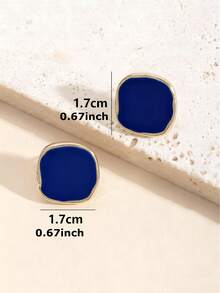 1 对时尚简约几何方形吊坠设计优雅耳环，适合日常休闲场合和聚会 - 深藍色 - 查看 5
