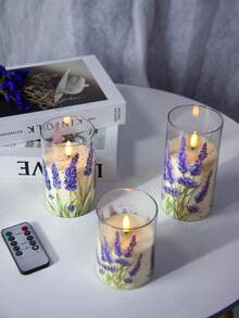 3 buc lumânări fără flacără în culoarea lavandă cu telecomandă și temporizator, lumânări pâlpâitoare din ceară naturală cu LED-uri violet lavandă, decor cu flacără caldă pentru casă, dormitor, nuntă, logodnă, Crăciun, Halloween, Ziua Îndrăgostiților, petrecere de companie