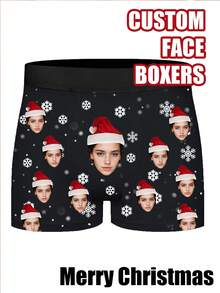 Customized Christmas Men's Underwear, Personalized Boxer Underwear With Pictures, I Love My Girlfriend Customized Underwear, Underwear With Photos, Gift For Boyfriend, Valentine's Day - Black - View 2
