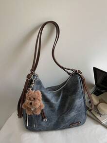 Merlard Retro 2025 磨砂质感大容量时尚百搭单肩包，高端沙滩包，托特包，购物包，大包，小众质感手提包，拉链双肩带斜挎包 - 藍色 - 查看 7