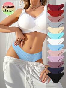 12 Packs Random Color Packaging Of Women's Briefs,  Solid Color Simple Ribbed  Soft, Stretchy And Breathable Women's Knitted Panties, Available In A Variety Of Colors And Sizes From S To XXL, Suitable For Comfortable And Casual Wear - Màu sắc ngẫu nhiên - Xem 9
