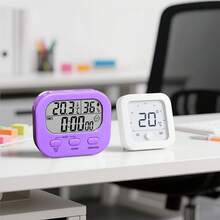 100-Occasion Digital Timer With Temperature & Humidity Display, Silent Countdown Clock For Kitchen Cooking, Baking, Fitness, Exam - Battery Not Included - Multicolor - View 1