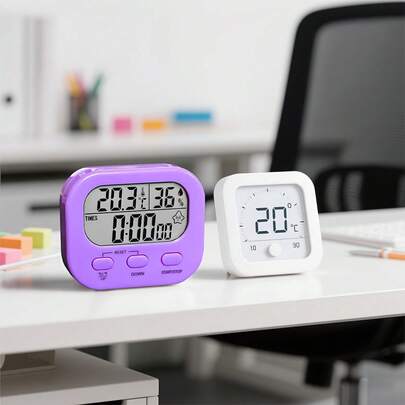 مؤقت رقمي متعدد الاستخدامات مع شاشة درجة الحرارة والرطوبة، ساعة عد تنازلي صامتة للمطبخ والطهي والخبز والياقة البدنية والامتحانات - البطارية غير مشمولة