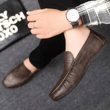 休闲乐福鞋，舒适男士乐福鞋，男士平底鞋，办公休闲风，简约设计，一脚蹬，日常穿着，男士时尚 - 棕色 - 查看 6