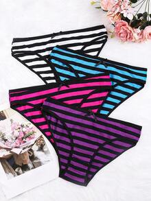 6 Pieces Of Plus Size Women's Underwear, Comfortable And Breathable Striped Lace Up Underwear, Close Fitting Underwear, Ultimate Comfort And Fashion, Suitable For Daily And Seasonal Wear - 彩色 - 查看 3