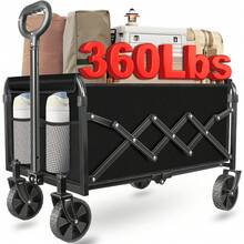 1 pieza Carrito plegable de uso pesado con capacidad de 360 Lb, ruedas giratorias todo terreno, estructura de metal y diseño deportivo para camping, jardinería, compras de supermercado, uso doméstico - Carretilla plegable portátil, Carrito plegable, Carrito de jardinería, Asa telescópica