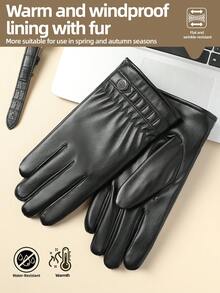1 par de guantes cálidos para hombre para otoño/invierno, forrados térmicos, material de PU, con dedos compatibles con pantalla táctil, adecuados para ciclismo al aire libre, conducción, uso diario - Estilo F - Ver 15