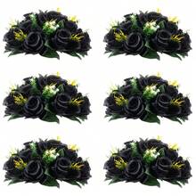 6pcs Artificial Flowers Silk Rose Flowers For Wedding Centerpiece Party Birthday Anniversary Floral Arrangement Decorations - 6 Pieces - Black - View 9