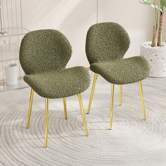 33.27",Modern Minimalist Green Teddy Velvet Dining Chairs Set Of 2 With Sturdy Gold Metal Legs And Comfortable Backrest Design, Suitable For Restaurants, Kitchens, And Offices.