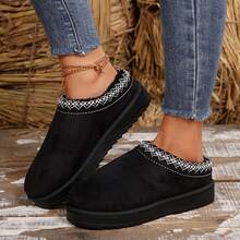 Womens Slippers Cotton Fuzzy Slippers Bedroom Slippers Platform Slippers Mini Boots Braid Slippers Plush Fleece Lining Fuzzy Slippers Autumn Winter Shoes Slippers Indoor House - 黑色 - 查看 4