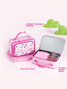 Meoky Insulated Lunch Box – 1pc Large Capacity Thermal Bag with Cute Cartoon Design, Reusable Bento Lunch Tote Keeps Food Warm & Fresh, Ideal for Back to School, Kindergarten, Picnic & Travel - 粉色 - 查看 6