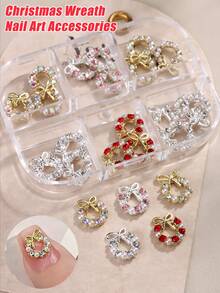 Decoraciones de arte de uñas de corona de Navidad de aleación 3D, decoraciones de arte de uñas de lazo de corona de Navidad, joyería de uñas de rhinestone para decoración de arte de uñas de corona de Navidad