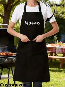 1pc Customized Black Kitchen Cooking Apron, Modern Polyester Oil-Proof Apron, Black Kitchen Apron, Polyester Apron For Garden, Kitchen And Housework Perfect For Home, Restaurant, And Kitchen Cooking - Multicolor - View 7