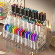 1pc Large Capacity Watercolor Pen Holder, Acrylic Compartment Pen Cup, Desk Organizer For Paintbrushes, Marker Storage Box