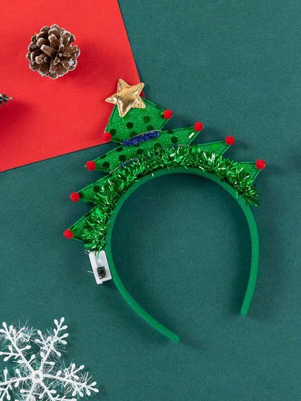 1 pièce Serre-tête de fête de Noël mignon avec lumières (piles non incluses), sapin de Noël lumineux, flocon de neige, bois de renne, accessoire de tête pour spectacle de Noël (piles non incluses)