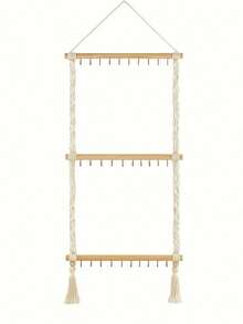 Wall-Mounted Jewelry Organizer - 30-Hook Beaded Hanging Basket With Fringe Design, Ideal For Necklace, Bracelet, Earring, Headband, And Bow Storage, Door-Hanging Jewelry Rack - 米色 - 查看 8