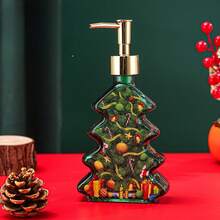 1 Pc Christmas Hand Soap Bottle, Festive Glass Pump Dispenser With Golden And Green Lid - Holiday Santa Claus Reindeer Snowman Designs, Portable Travel Shampoo & Body Wash Container For Decorations - Multicolor - View 13