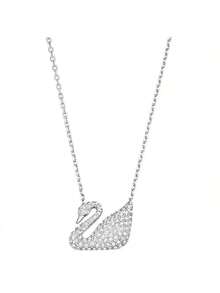 Swarovski SWAN 經典銀天鵝鎖骨鏈銀色鏈條項鍊女母親節禮物聖誕節禮物女友禮物生日禮物時尚項鍊女 - 銀色 - 查看 1