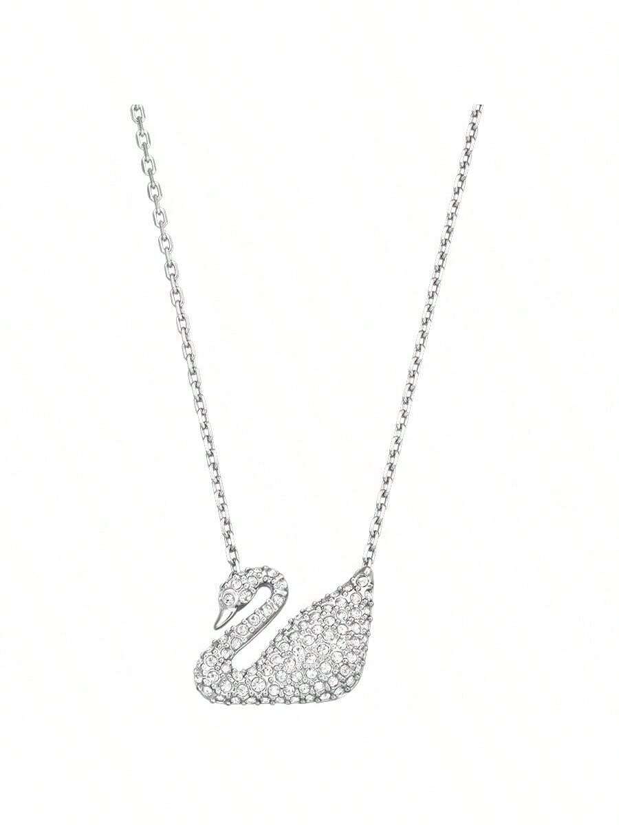 Swarovski SWAN 經典銀天鵝鎖骨鏈銀色鏈條項鍊女母親節禮物聖誕節禮物女友禮物生日禮物時尚項鍊女 - 銀色 - 查看 1