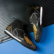 全新推荐高帮足球鞋，适合青少年、学生、学校、比赛和训练，防滑钉，适合成人和男女通用 - 黑金色 - 查看 2