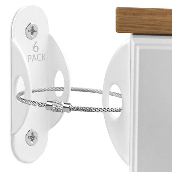 6er Pack Möbelverankerungen, Kippschutz Möbelverankerungen zum Kindersicherung, Metallbeschläge Möbelverankerungen Wandanker für Kommode und Bücherregal (Weiß)