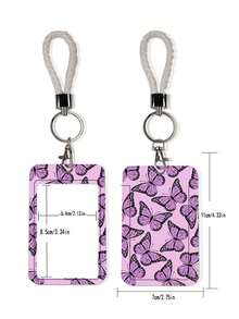 1pc Butterfly Print Fashion Personalized Cartoon Pull-Tab Card Holder Keychain Bag Pendant, Student Wristband Card Holder, Ladies Wristband Card Holder, ID Bus Protection Case, Student Campus Card Protection Case - Multicolor - View 9