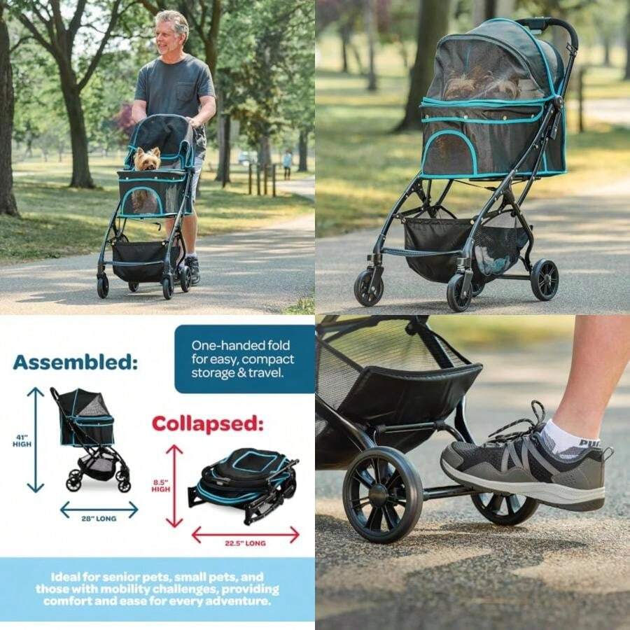 Carlson Pet Products - Cochecito para mascotas, incluye rueda delantera giratoria de 360 grados, paraguas y toldo de malla, , Negro(Negro) - Tipo 1 - Ver 1