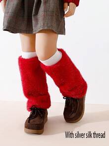 1双女童时尚仿毛皮腿套，保暖蓬松，亮丽色彩，经典百搭简约冬季腿套 - 彩色 - 查看 21