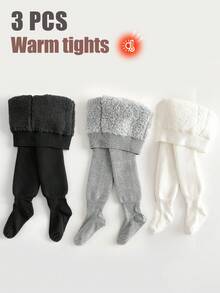 3 PCS Simple Black, White And Gray Color Scheme Children's Thickened Winter Tights For Girls: Warm, Soft, Simple Design, Versatile For Outdoor & Daily Use Girls Tights Baby Toddler Leggings Socks