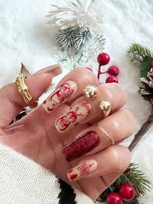 5 Peças de Adesivos de Arte de Unhas de Papai Noel Vermelho em Estilo de Desenho Animado - Design de Arte DIY para Inverno, Natal, Ano Novo, Flocos de Neve Vermelhos Fofos, Renas, Papai Noel, Pinguins, Corações, Fitas, Acessórios de Natal, Adequado para Uso Diário, Casamento e Feriados de Mulheres, Adesivos de Unhas Descartáveis, Estilo de Tema de Desenho Animado e Fofo, Fácil de Colar, Decoração de Salão de Beleza