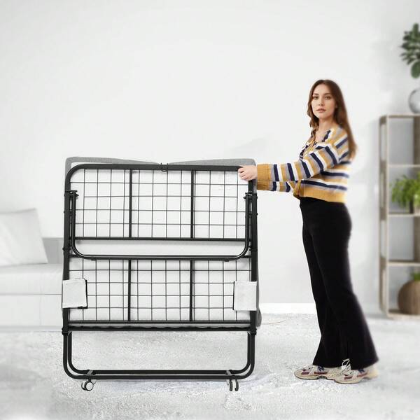 Lit pliant, lit pliant de 38 po x 75 po avec matelas de 4 po, lit pliant de taille jumeau avec cadre en métal robuste et matelas en mousse à mémoire de forme, lit pliant portable de taille jumeau avec matelas, pour adultes, invités