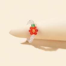 Boho Handmade Bead Elastic Red Flower Toe Ring Holiday Beach Finger Foot Jewelry