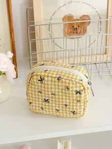 1 Pc Mini Floral Print Coin Purse Cute Cherry Pattern Makeup Pouch Portable Lipstick Storage Bag Soft Fabric Sanitary Pad Storage Bag Girly Wallet Purse Foam Quilted Make Up Bag Small Items Organizer Bag Charger Organizer Bag Headphone Organizer Bag Pink Bow Knot Travel Cosmetics Bag Mini Bag Coin Purse Napkin Pouch For Girl Purse Essentials Perfect Gift For Back To School Birthday Gifts Gifts Dorm Supplies School Supplies