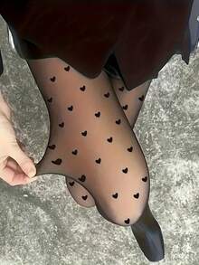 1 Pair Women's Comfortable Heart Pattern Thermal Leggings - Soft Stretchy Blend Tights, Perfect For Autumn/Winter Seasons